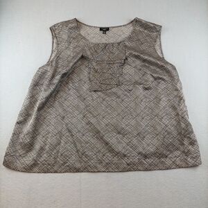 Talbots Womens Sleveless Shell Blouse Size 20W Brown White Ruffle Plus